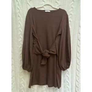 NWT R. Vivimos Women's L/S Knitted Tie Sweater Dress Fall Burnt Orange/Brown 2XL